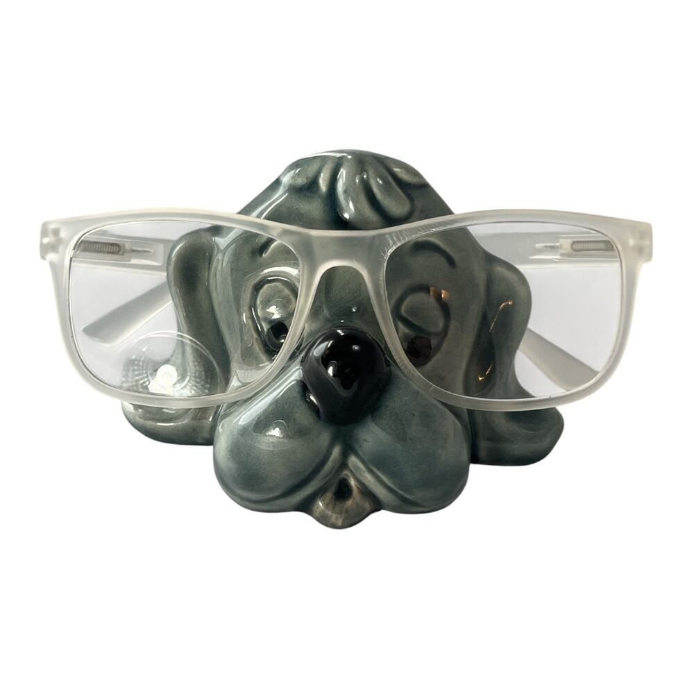 Vintage Ceramic Dog Eye Glasses Holder Gray Kitschy Hound